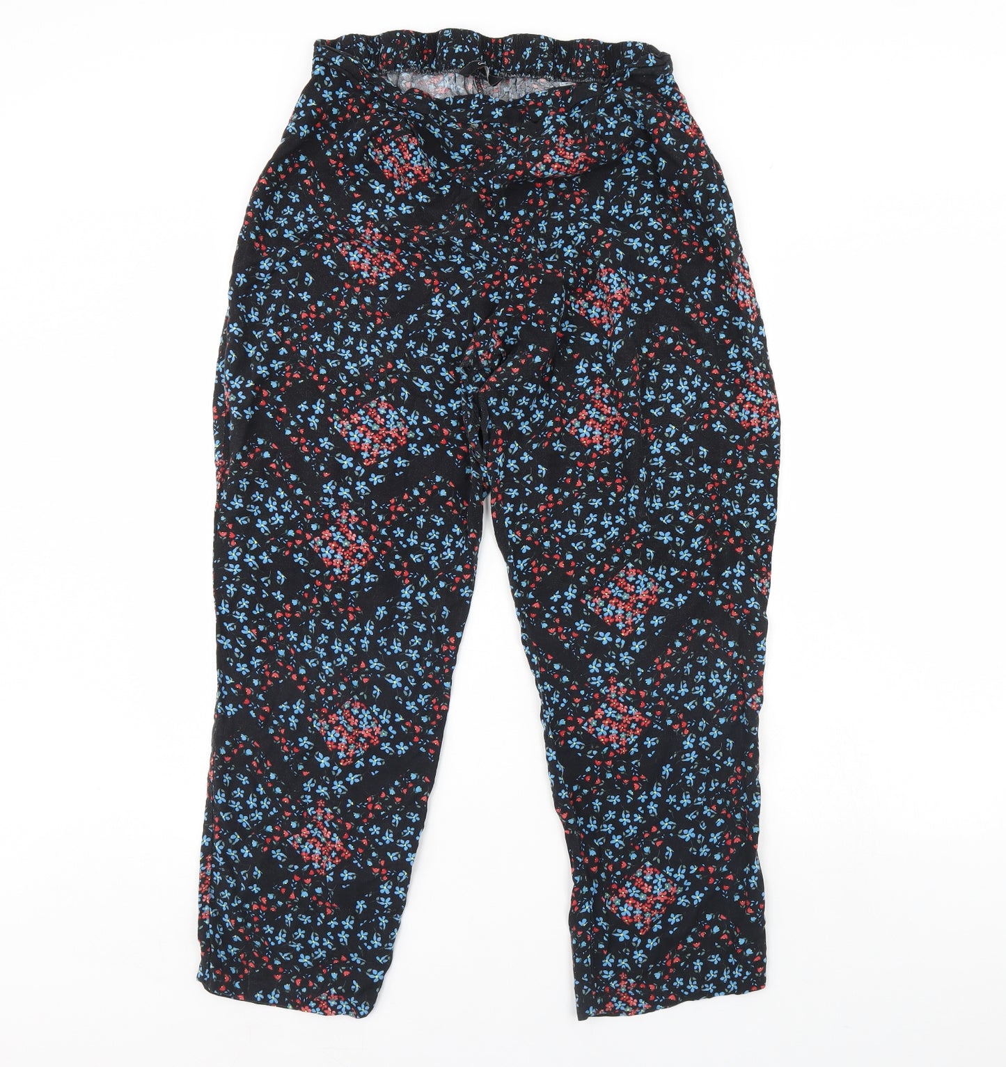 George Womens Black Floral  Trousers  Size 16 L27 in