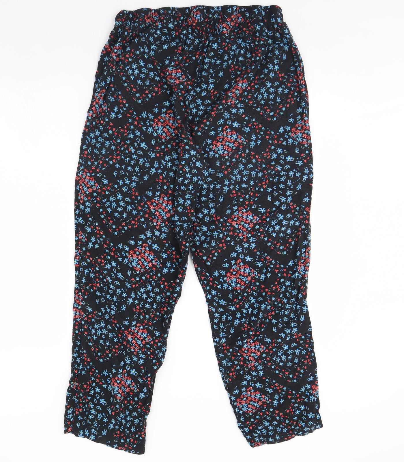 George Womens Black Floral  Trousers  Size 16 L27 in