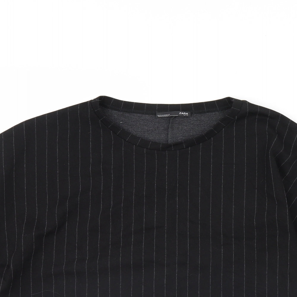 Zara Womens Black Striped  Cropped Blouse Size L