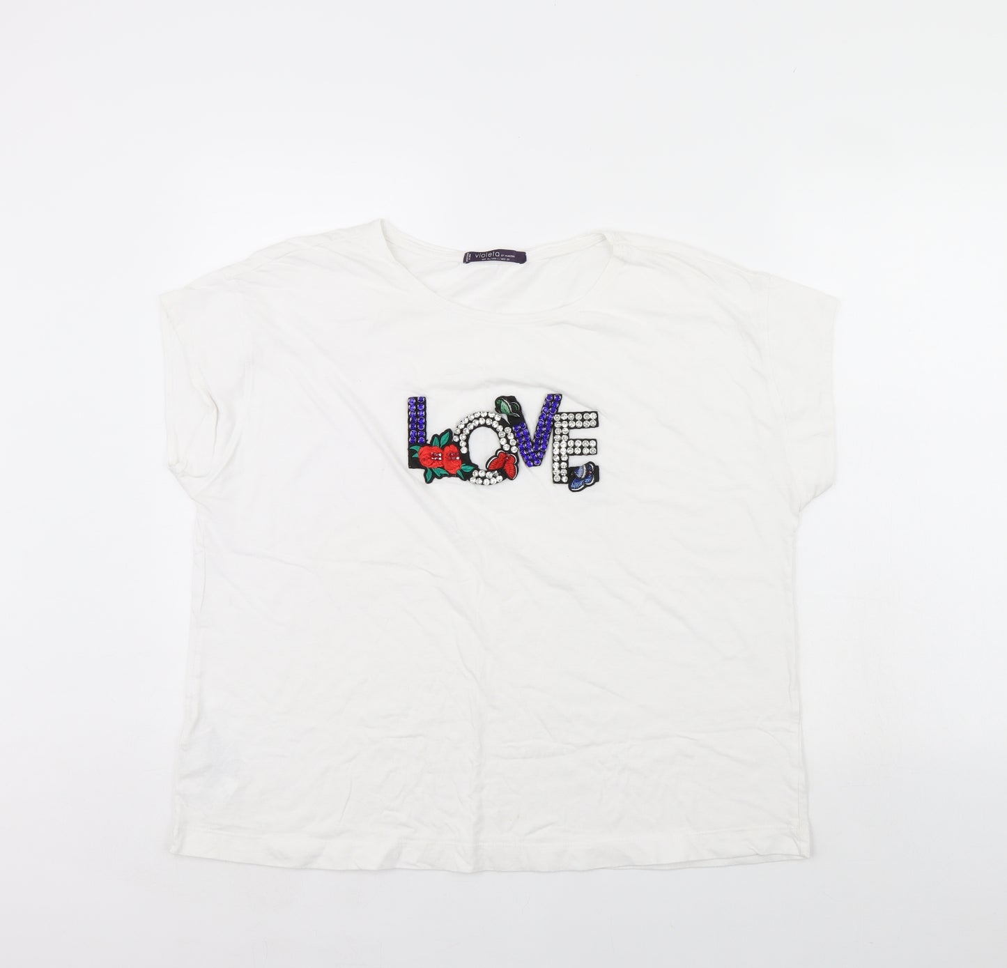 Violeta Womens White   Basic T-Shirt Size XL  - LOVE