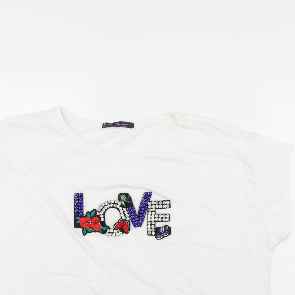 Violeta Womens White   Basic T-Shirt Size XL  - LOVE