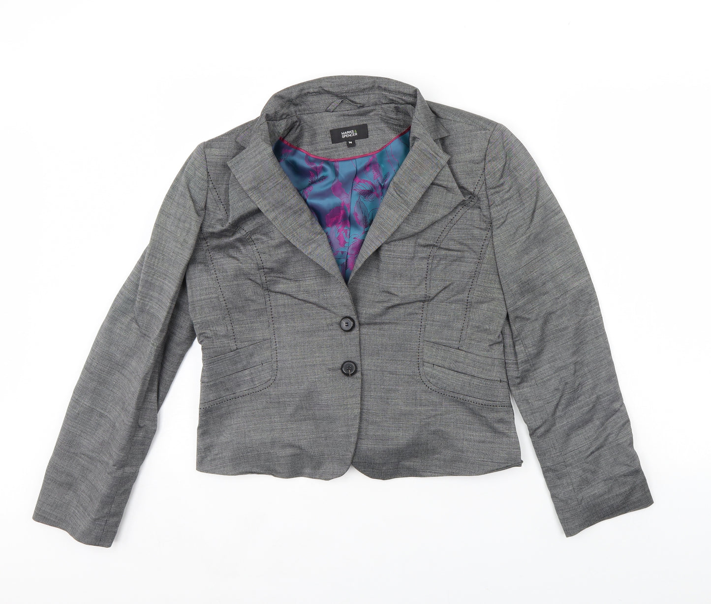 m&s Womens Grey   Jacket Blazer Size 14  - Shoulder Pads