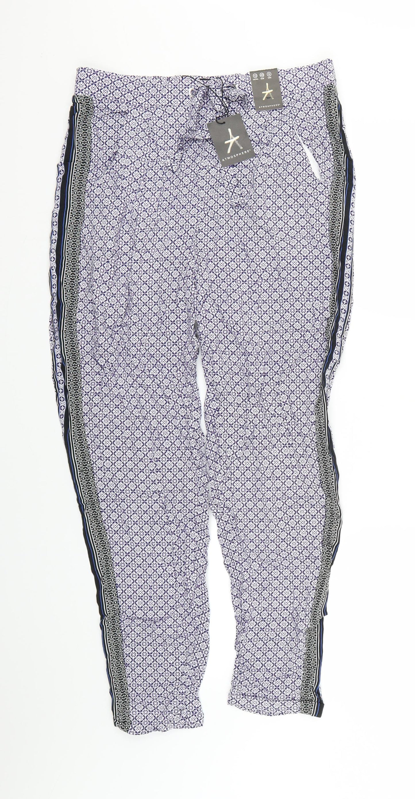 Primark Womens Multicoloured Geometric  Cropped Trousers Size 12 L24 in