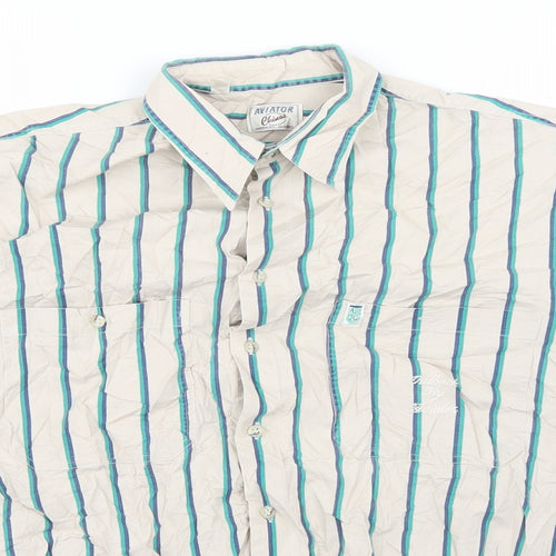 Aviator Mens Beige Striped   Button-Up Size L