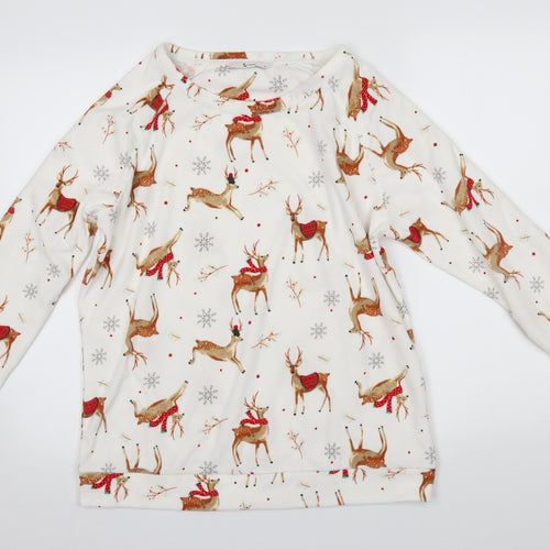 TU Womens White    Pyjama Top Size 14  - deer, christmas, matching set