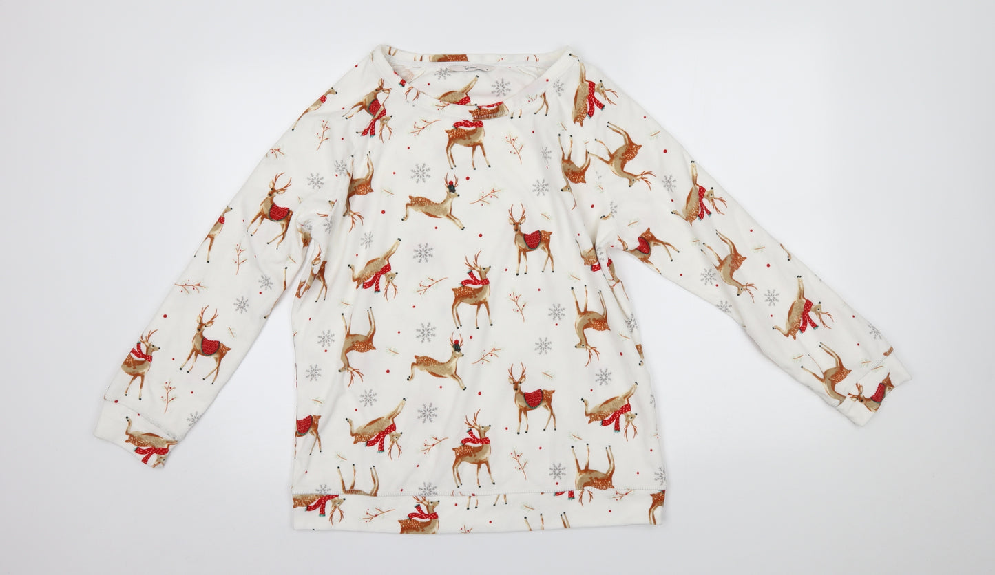 TU Womens White    Pyjama Top Size 14  - deer, christmas, matching set