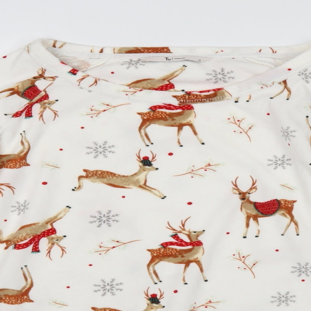 TU Womens White    Pyjama Top Size 14  - deer, christmas, matching set