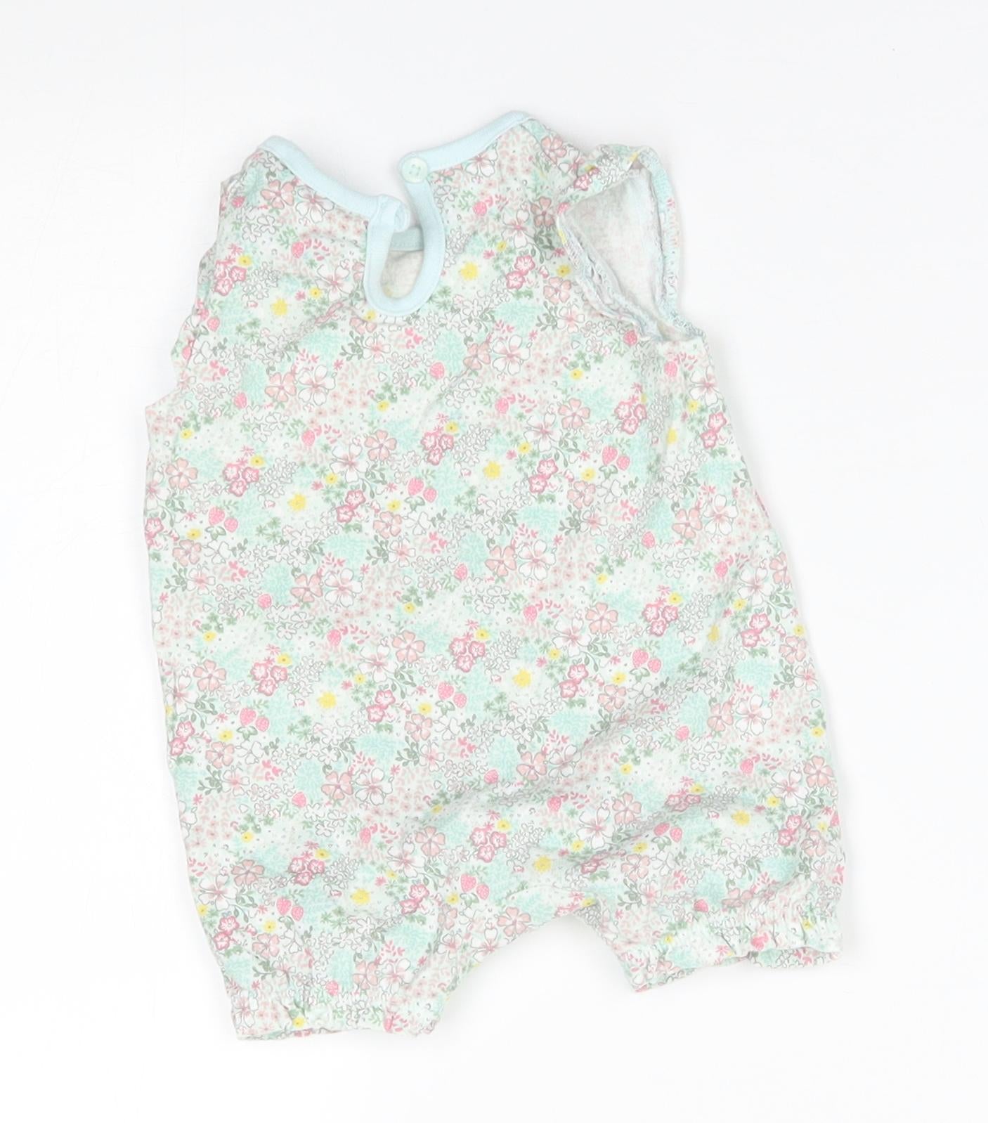 F&F Girls Green Floral  Babygrow One-Piece Size 0-3 Months