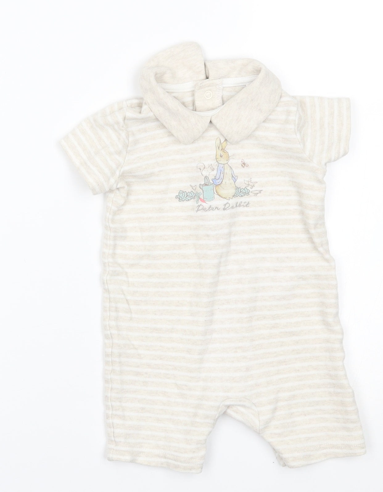 Peter Rabbit Baby Beige Striped  Babygrow One-Piece Size 9-12 Months