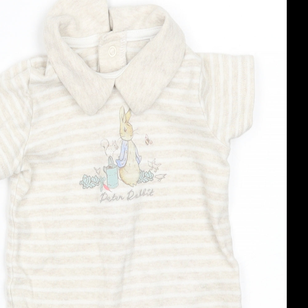 Peter Rabbit Baby Beige Striped  Babygrow One-Piece Size 9-12 Months