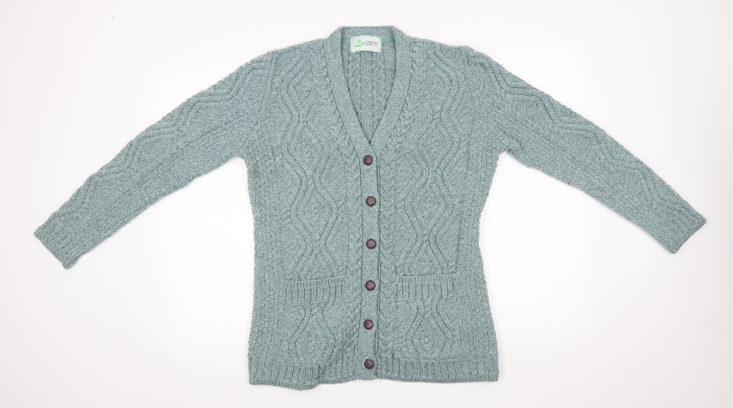 ORIGINAL ARAN CO Womens Blue   Cardigan Jumper Size L