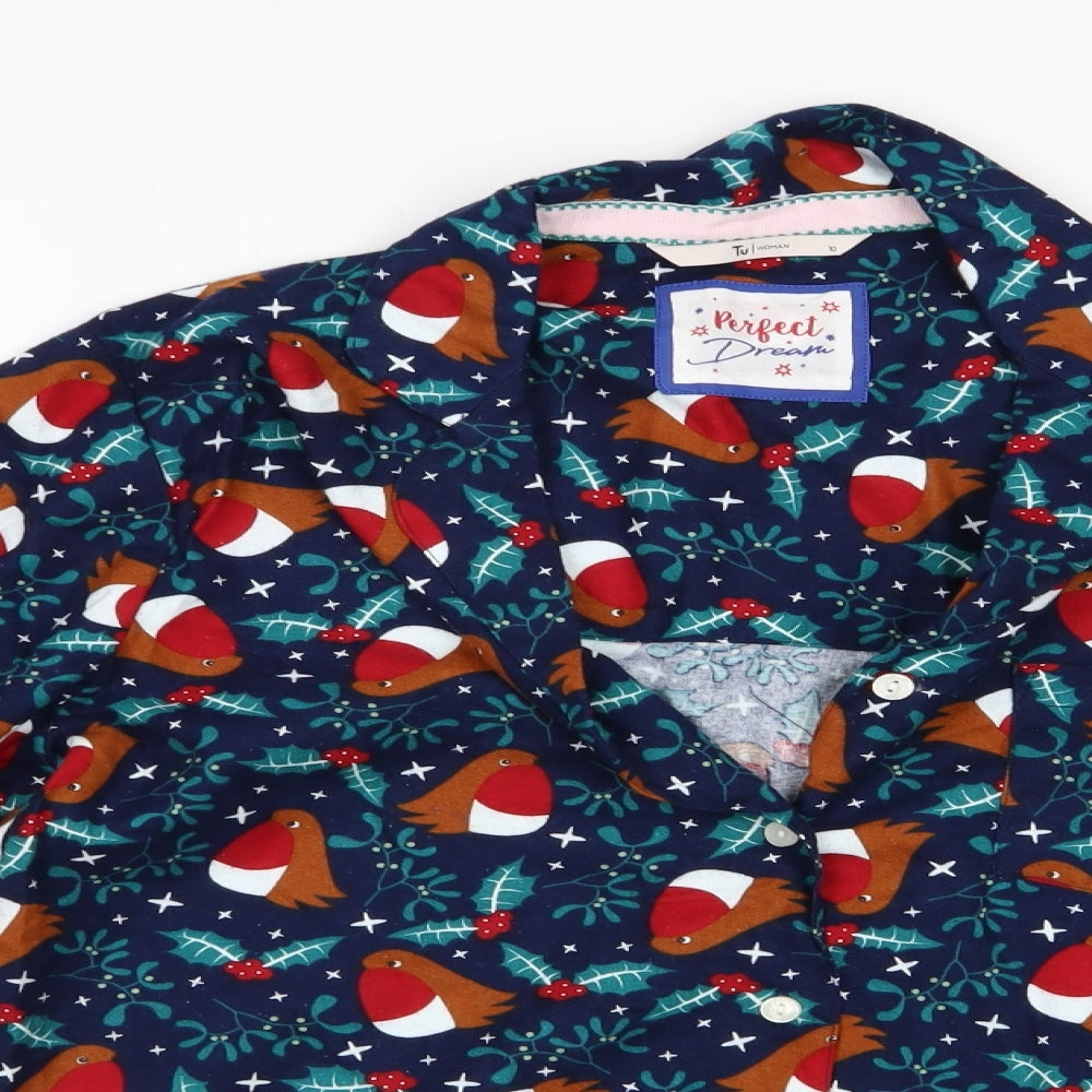 TU Womens Multicoloured Animal Print   Pyjama Top Size 10  - Robin Print Christmas
