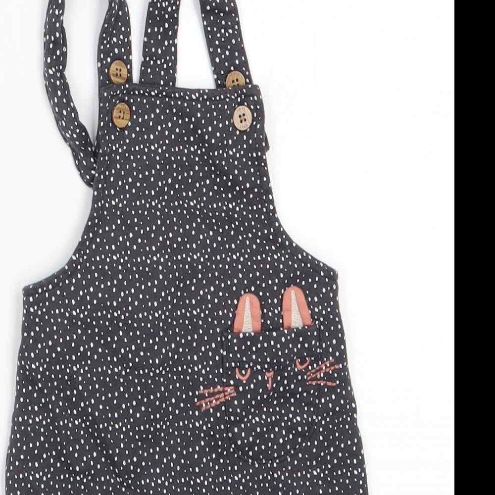 NEXT Girls Grey Polka Dot  Dungaree One-Piece Size 0-3 Months  - Cat Face