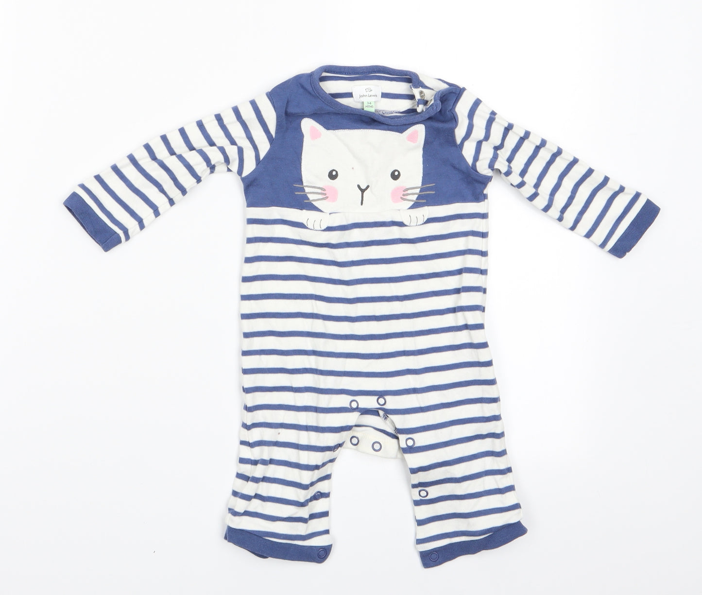John Lewis Boys Blue Animal Print  Romper One-Piece Size 3-6 Months  - Cat Face