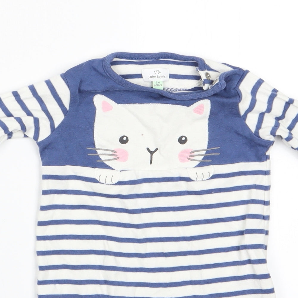 John Lewis Boys Blue Animal Print  Romper One-Piece Size 3-6 Months  - Cat Face