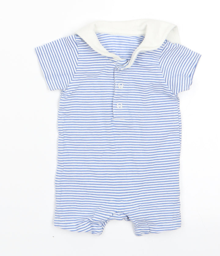 Marks Boys Blue Striped  Romper One-Piece   - Dolphin on Back Collar