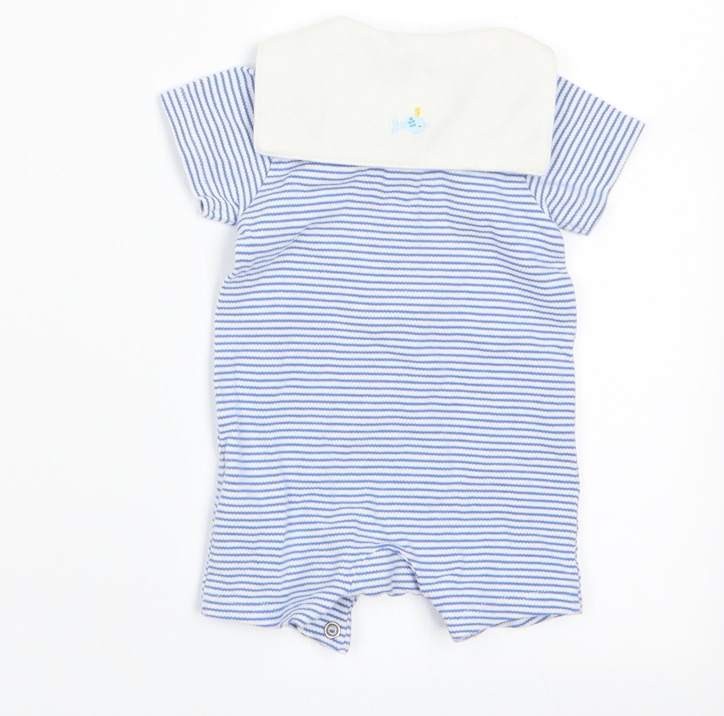 Marks Boys Blue Striped  Romper One-Piece   - Dolphin on Back Collar