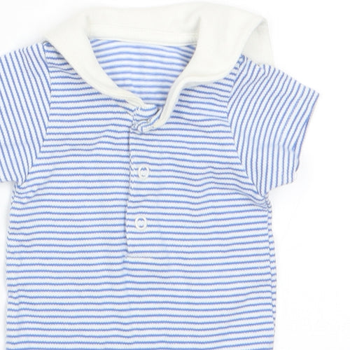 Marks Boys Blue Striped  Romper One-Piece   - Dolphin on Back Collar