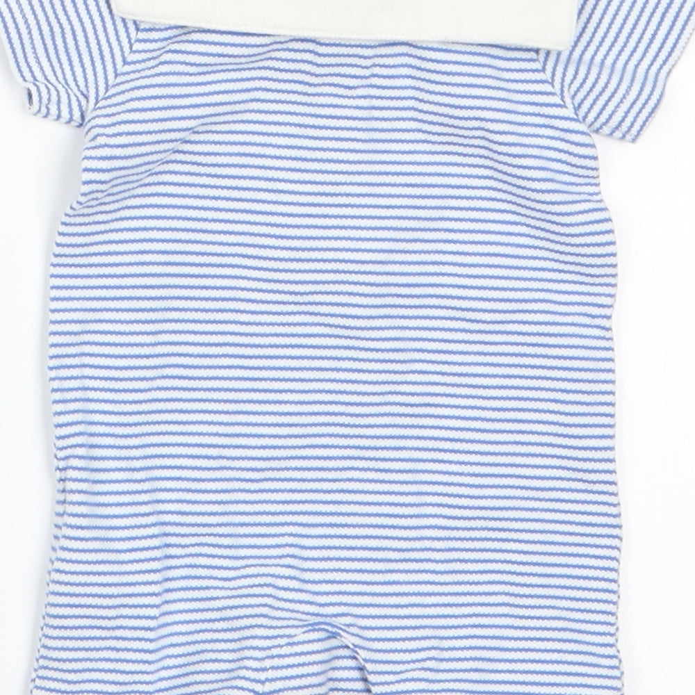 Marks Boys Blue Striped  Romper One-Piece   - Dolphin on Back Collar