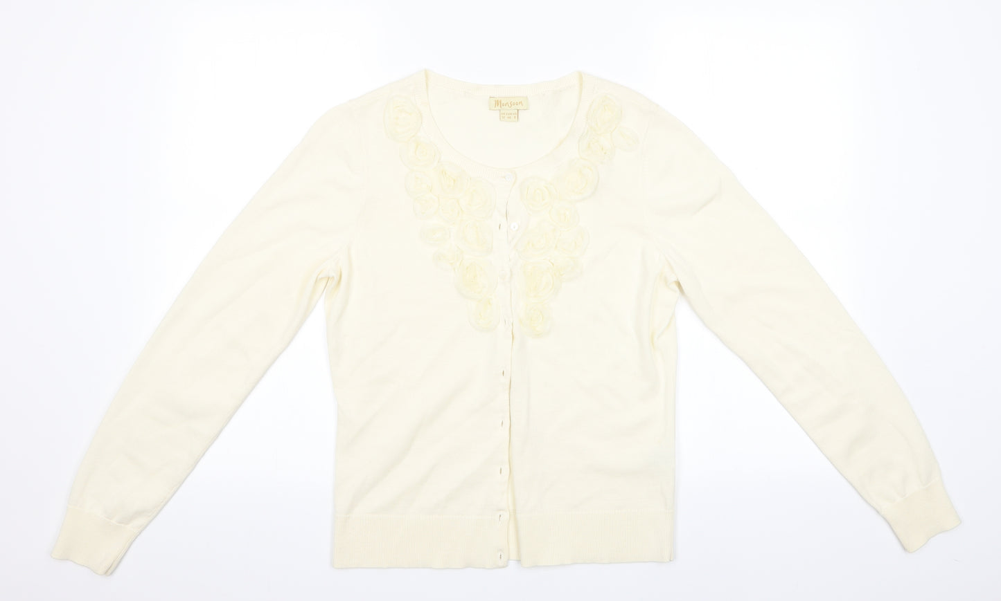 Monsoon Womens Ivory Floral  Cardigan Jumper Size 12