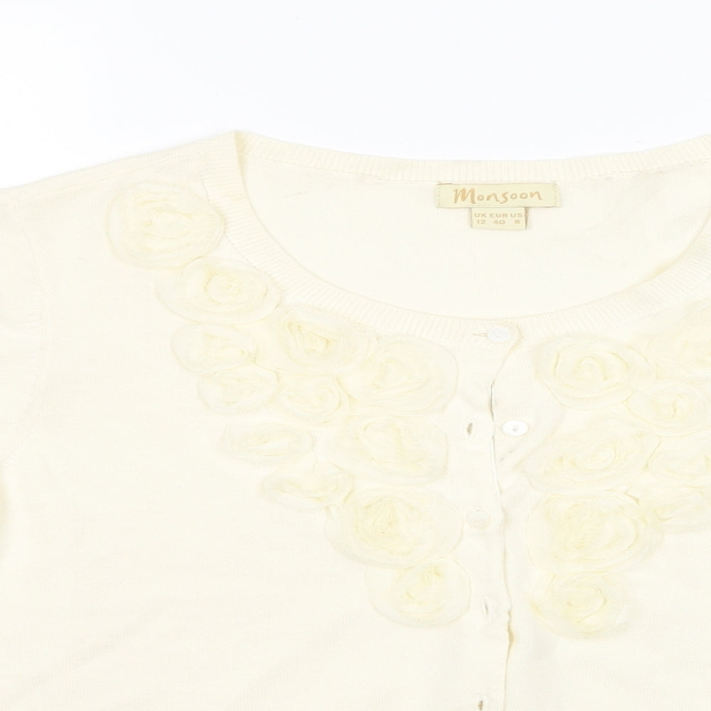 Monsoon Womens Ivory Floral  Cardigan Jumper Size 12