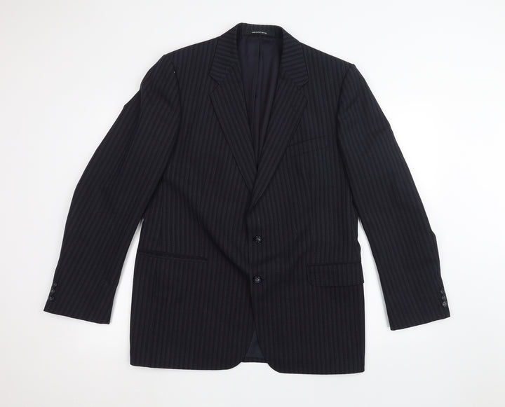 Preworn Mens Black Striped Jacket Suit Jacket Size 42