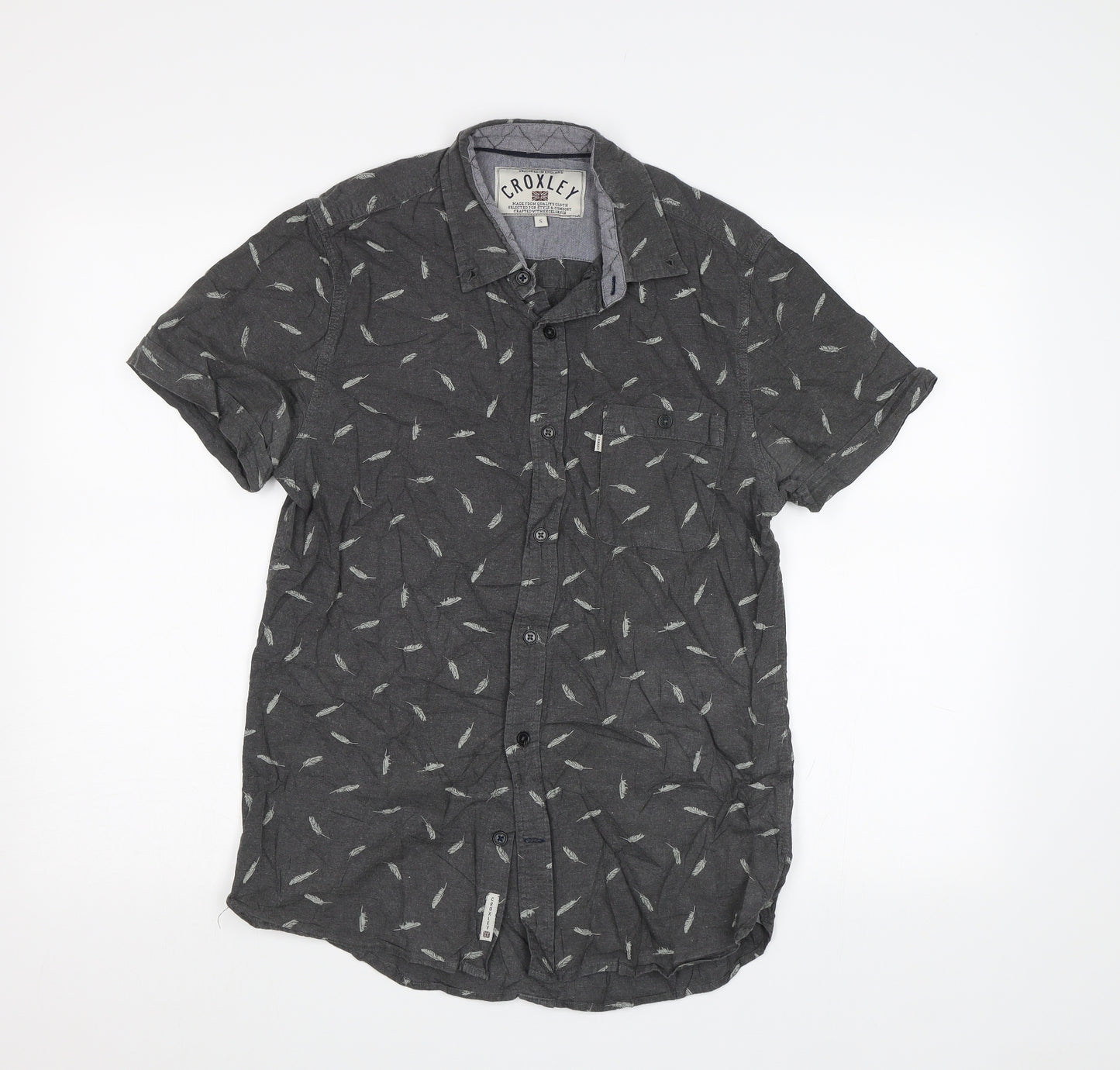 Croxley Mens Grey    Button-Up Size S  - Feather Print