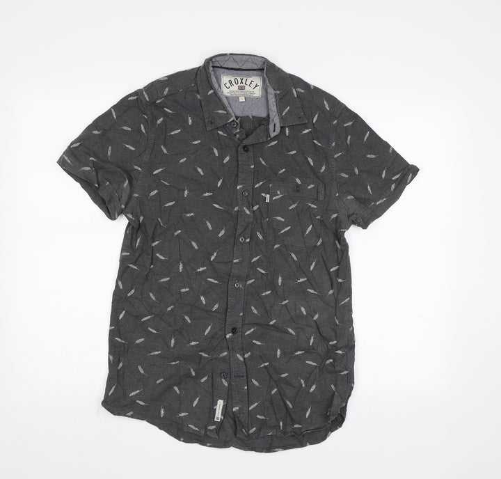 Croxley Mens Grey    Button-Up Size S  - Feather Print