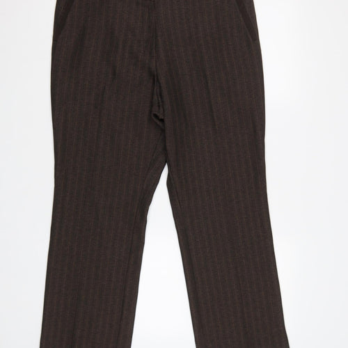 m&s Womens Brown Striped  Trousers  Size 14 L26 in - Elastic Waist Band