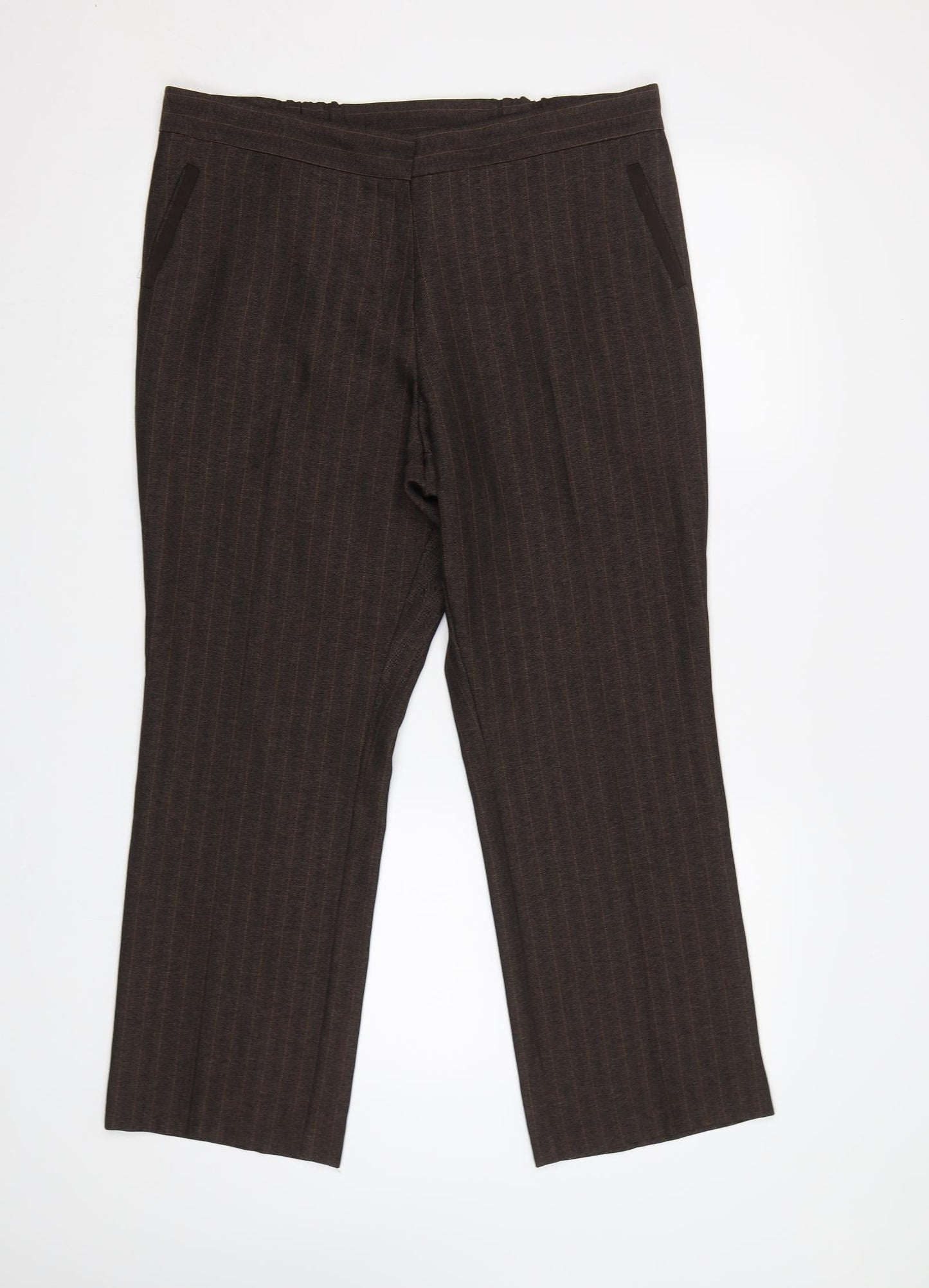 m&s Womens Brown Striped  Trousers  Size 14 L26 in - Elastic Waist Band
