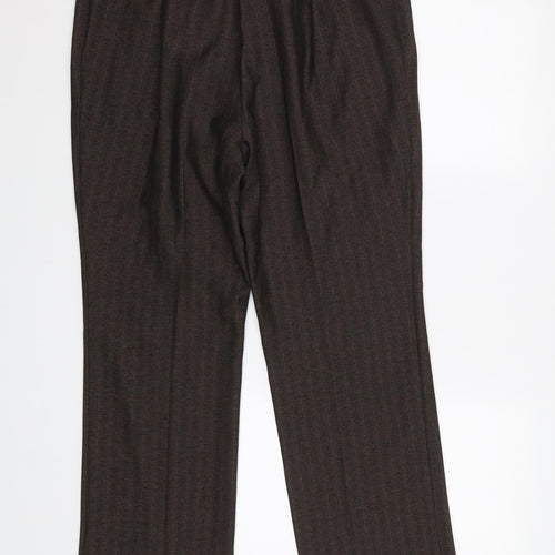 m&s Womens Brown Striped  Trousers  Size 14 L26 in - Elastic Waist Band