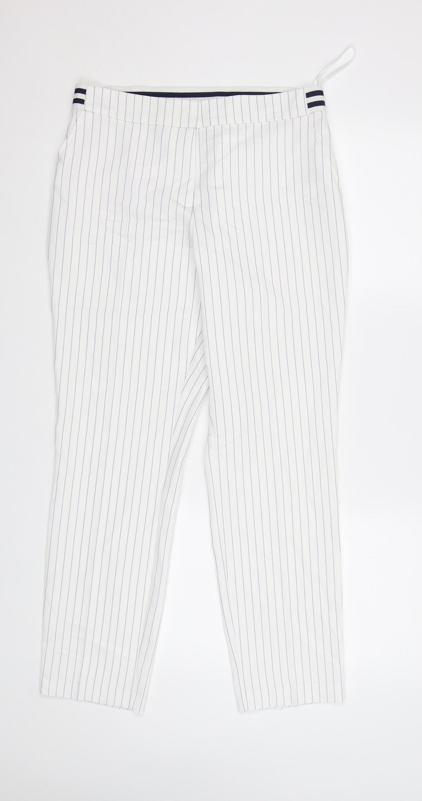 Primark Womens White Striped  Trousers  Size 10 L28 in