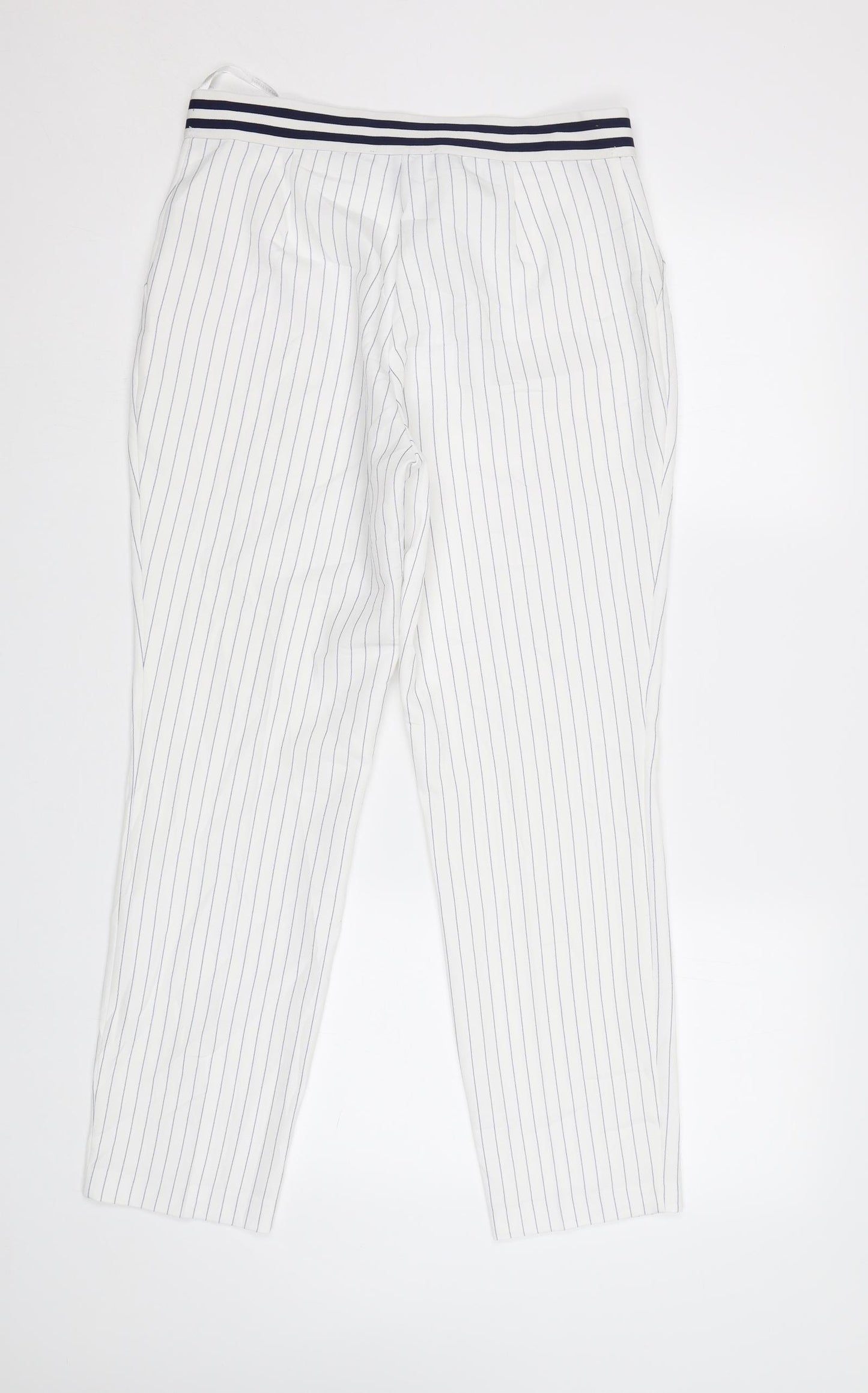 Primark Womens White Striped  Trousers  Size 10 L28 in