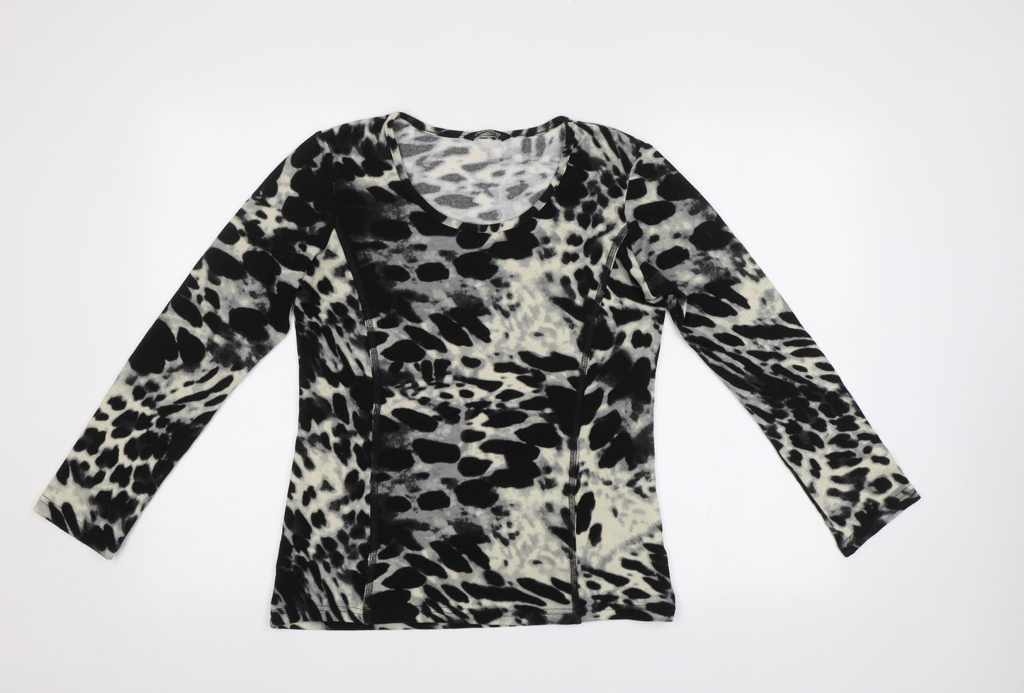 Alexandra Womens Black Animal Print  Basic Blouse Size 10