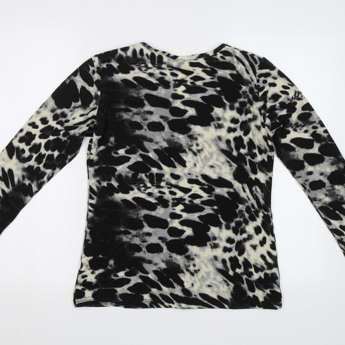 Alexandra Womens Black Animal Print  Basic Blouse Size 10