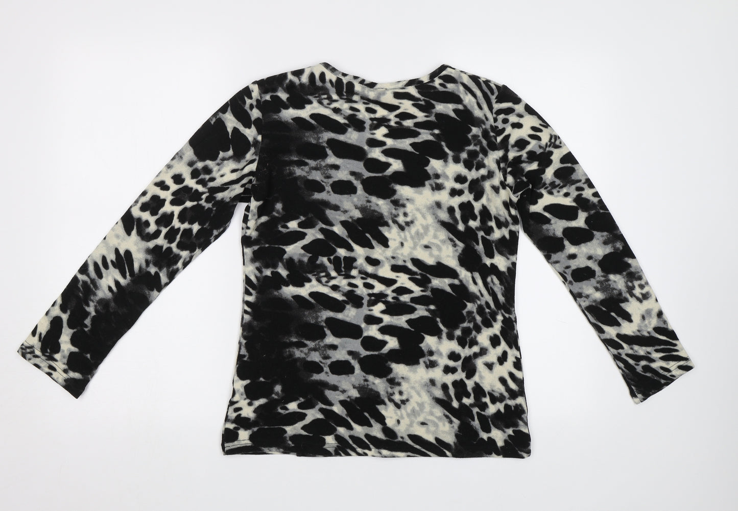 Alexandra Womens Black Animal Print  Basic Blouse Size 10