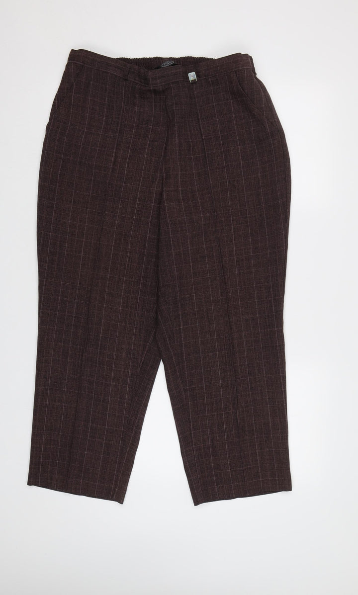 BM Womens Purple Check  Trousers  Size 16 L25 in - Elastic Waist Band
