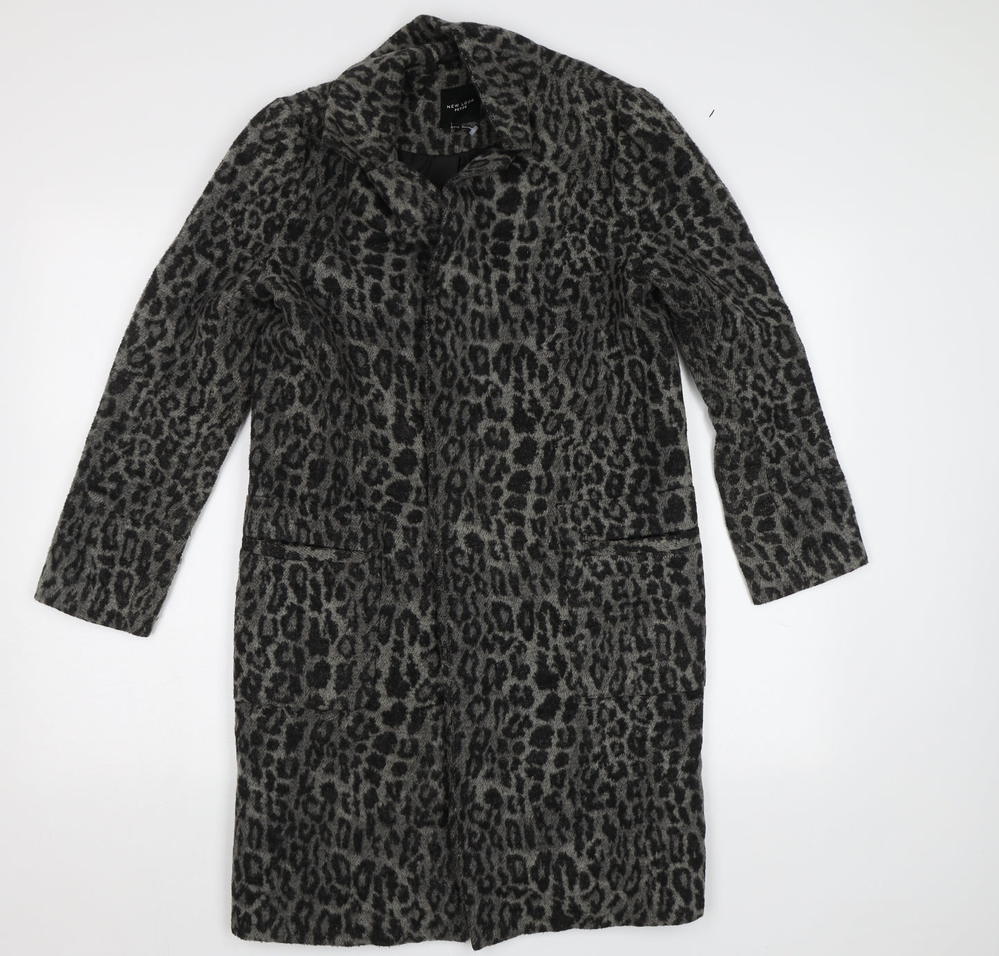 New Look Womens Grey Animal Print  Overcoat Coat Size 8