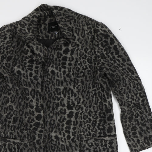 New Look Womens Grey Animal Print  Overcoat Coat Size 8