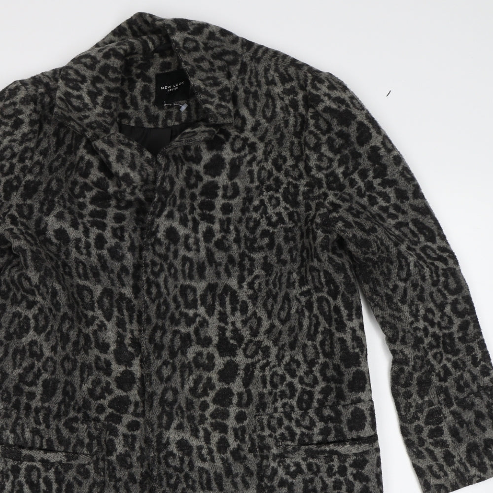 New Look Womens Grey Animal Print  Overcoat Coat Size 8