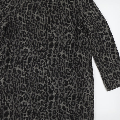New Look Womens Grey Animal Print  Overcoat Coat Size 8