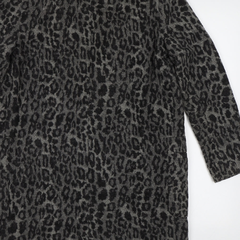 New Look Womens Grey Animal Print  Overcoat Coat Size 8