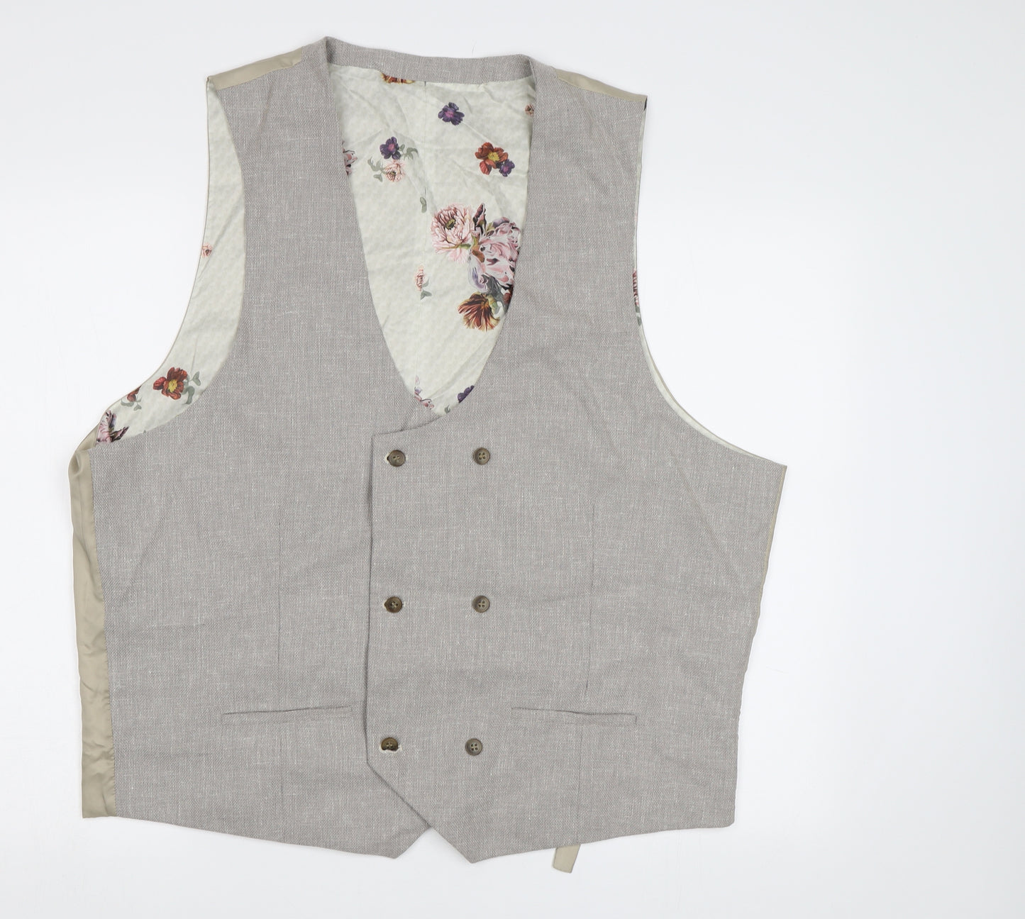 River Island Mens Beige Floral  Jacket Suit Waistcoat Size 50