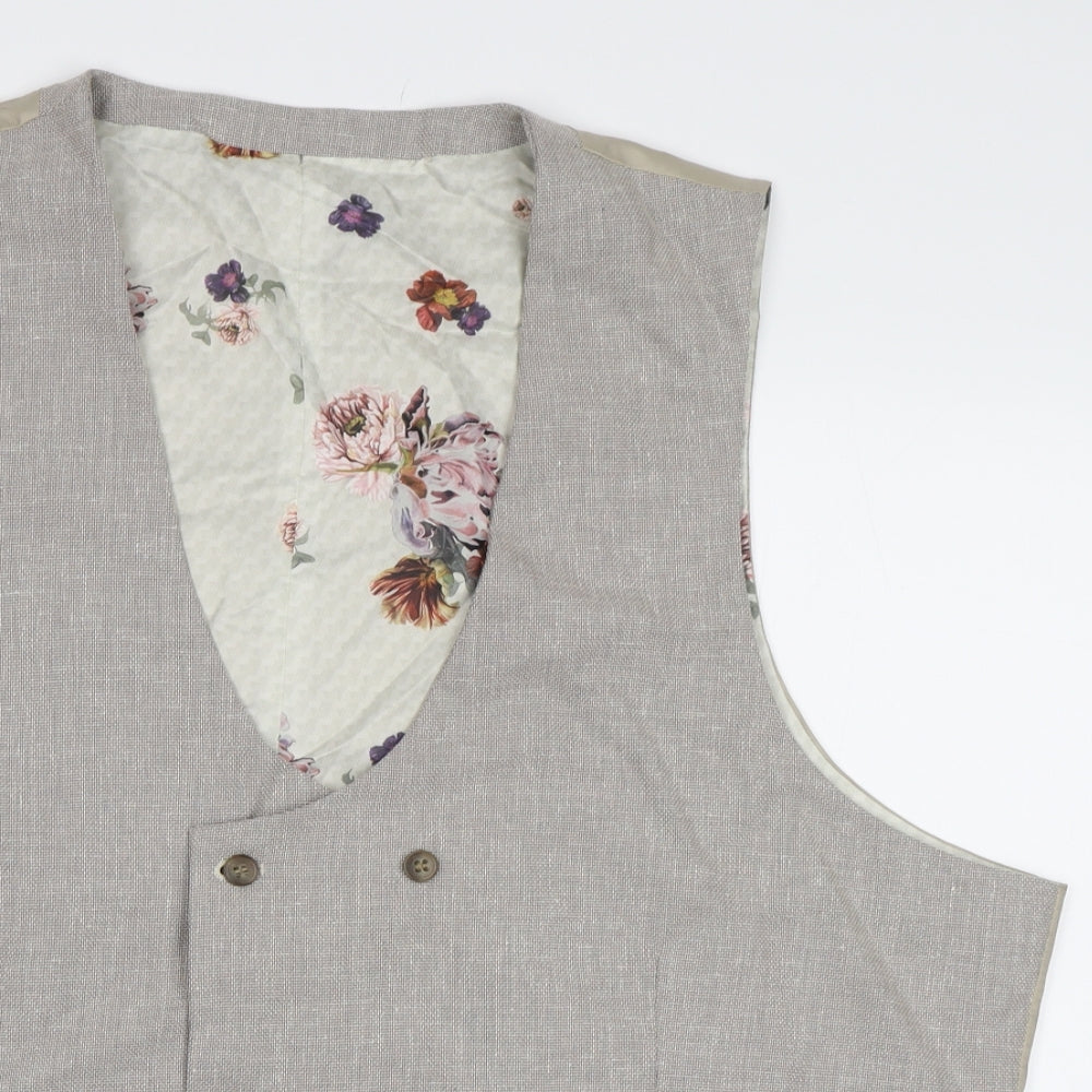 River Island Mens Beige Floral  Jacket Suit Waistcoat Size 50