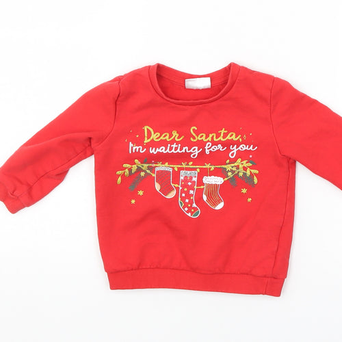 So cute Girls Red   Pullover Jumper Size 12-18 Months  - christmas jumper