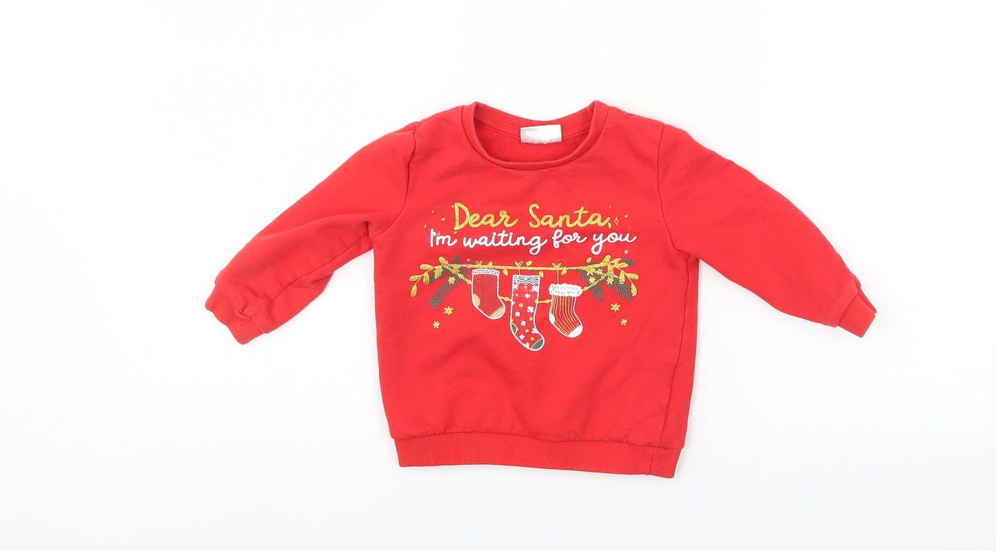 So cute Girls Red   Pullover Jumper Size 12-18 Months  - christmas jumper