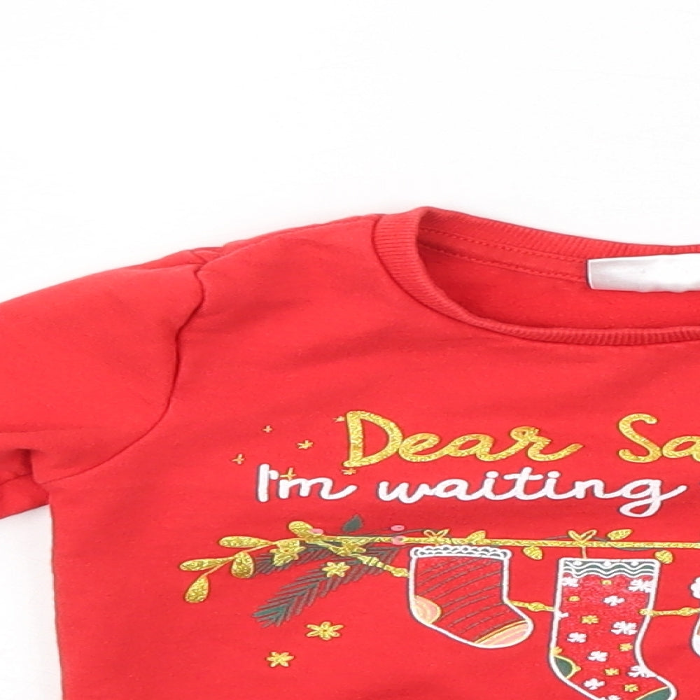 So cute Girls Red   Pullover Jumper Size 12-18 Months  - christmas jumper