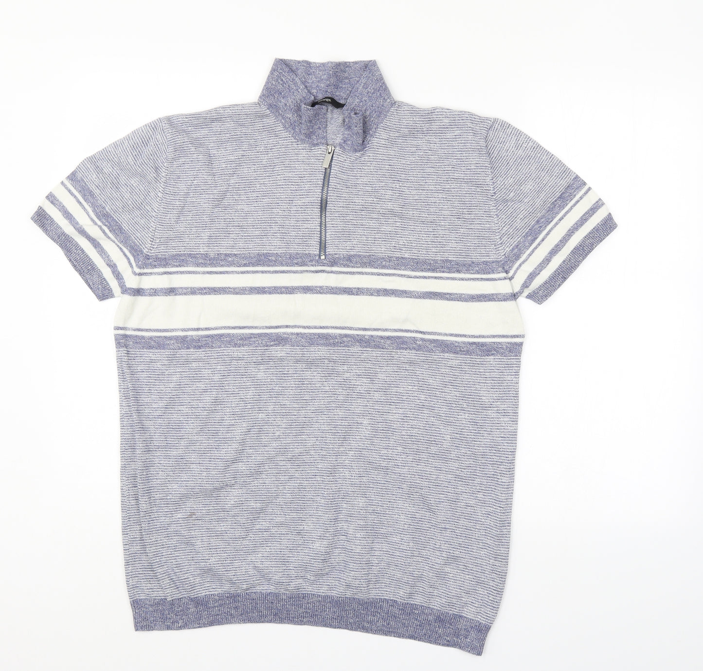 George Mens Blue Striped   Polo Size L