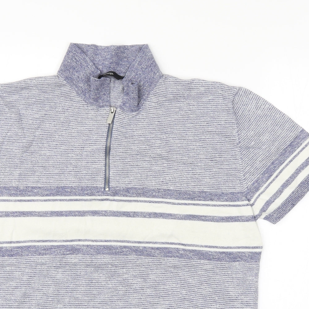 George Mens Blue Striped   Polo Size L