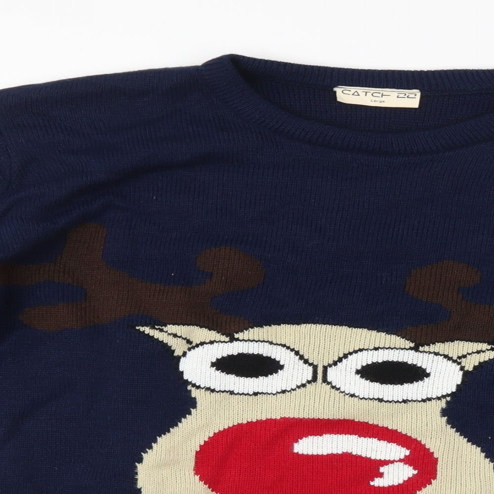 Catch 22 Mens Blue   Pullover Jumper Size L  - christmas jumper